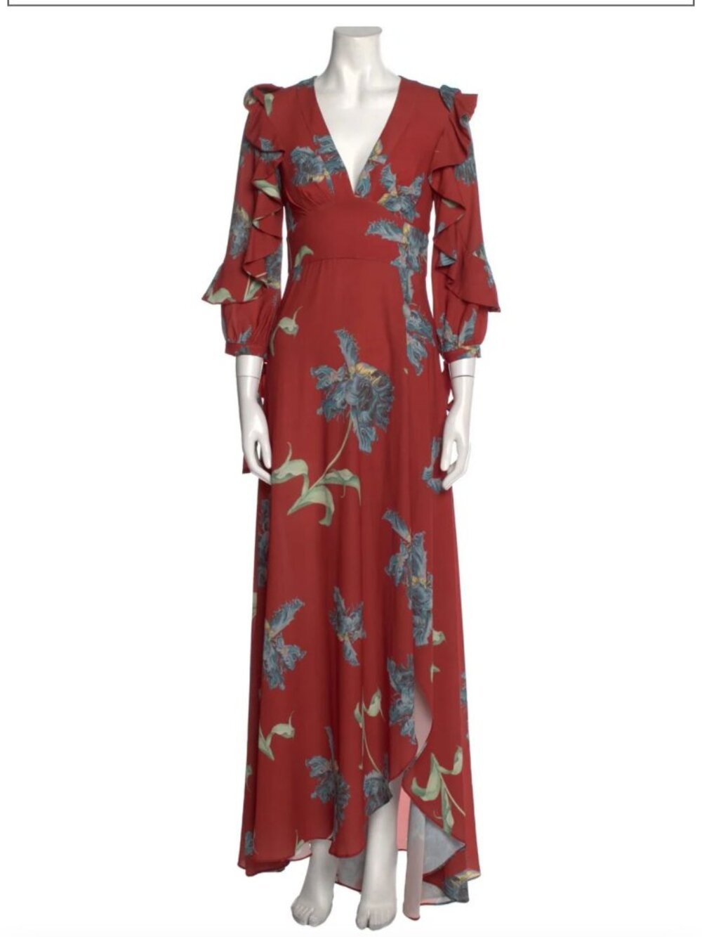 PatBO Crimson Floral Print Side Slit Maxi Dress